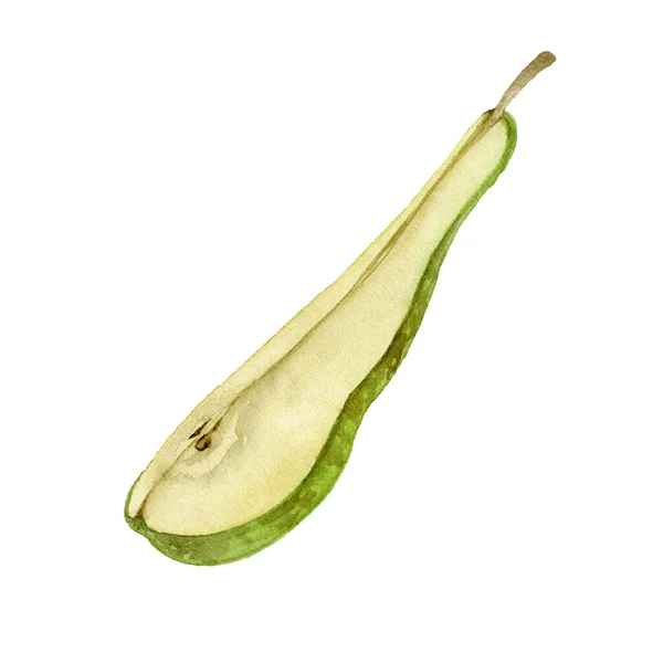 白地に手描きの水彩梨のコレクション 食品ラベルデザインのためのリアルな植物水彩イラストセット — ストック写真