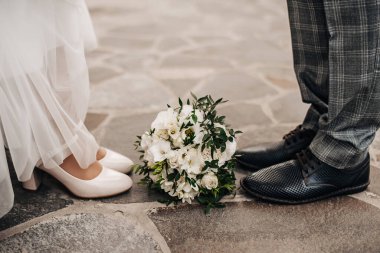 Background with womens and mens shoes 