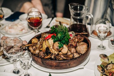 Festive table with varied food 