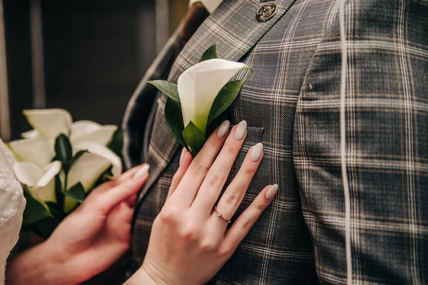 Hands Beautiful Manicure Floral Background — Stock Photo, Image