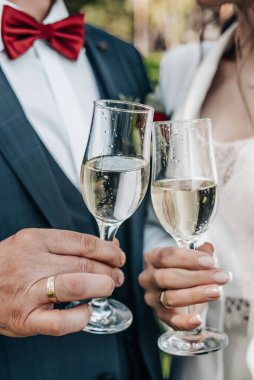 İnsanların elinde şampanya kadehleri 