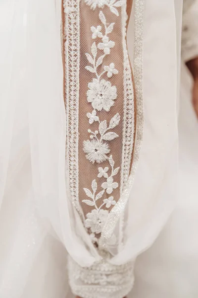 Koronkowe Haftowane Tkaniny Dla Atelierów Produkcja Sukienek Ślubnych — Zdjęcie stockowe