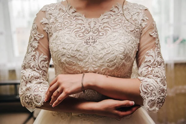 Lace Embroidered Fabrics Ateliers Making Wedding Dresses — Stock Photo, Image