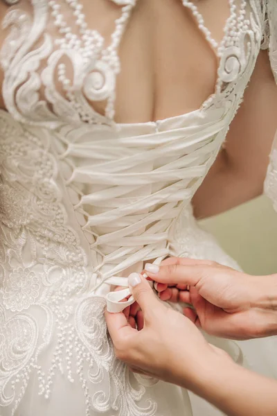 Kant Geborduurde Stoffen Voor Ateliers Bruidsjurken Maken — Stockfoto