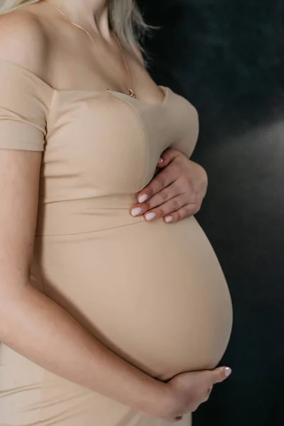 Pregnancy Background Pregnant Belly Black Background —  Fotos de Stock