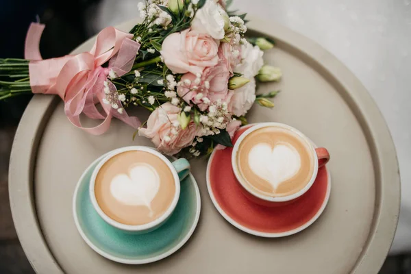 Romantic coffee for breakfast in a cafe