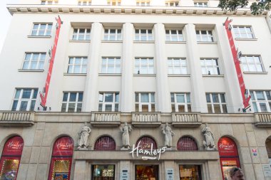 Prague, Czech Republic - July 22, 2020: Hamleys store exterior. Hamleys is a British multinational toy retailer, owned by the Indian company Reliance Retail