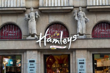 Prague, Czech Republic - July 22, 2020: Hamleys store exterior. Hamleys is a British multinational toy retailer, owned by the Indian company Reliance Retail