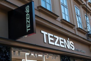 Prague, Czech Republic - July 22, 2020: Tezenis store exterior. Belonging to Calzedonia Group, Tezenis is an Italian fashion brand that produces underwear socks and costumes for women men and children