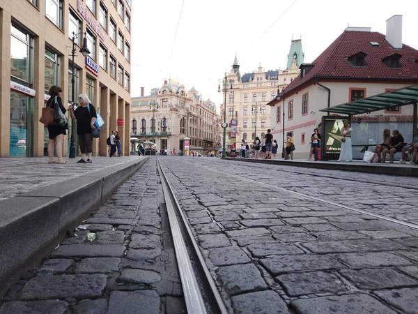 Praga Czechy Lipca 2020 Linia Tramwajowa Prikope Ulicy Centrum Pragi — Zdjęcie stockowe