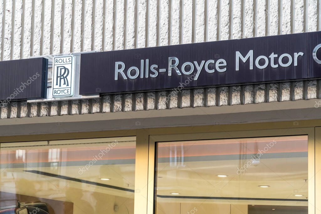 Prague, Czech Republic - July 23, 2020: Rolls-Royce Motor Cars showroom, , the exclusive Rolls-Royce dealership for the Czech market