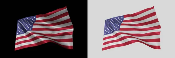 Banderas Estadounidenses Estadounidenses Ondeando Aisladas Sobre Fondo Blanco Negro Ilustración —  Fotos de Stock
