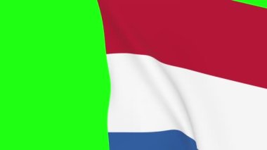 Hollanda bayrağı 4k ve 1080 HD görüntüler yeşil ekran kromaanahtarı üzerinde video geçiş için 3d animasyon. TV ve video üretimi için gerçekçi Hollanda bayrağı 3d hazırlama.