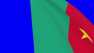 Kamerun dalgalanan bayrak geçiş 4k ve 1080 HD dikişsiz döngü animasyonu. Video geçişi için mavi ekran üzerinde 3D animasyon. Gerçekçi Kamerun Bayrağı. Video üretimi için 3d bayrak oluşturma
