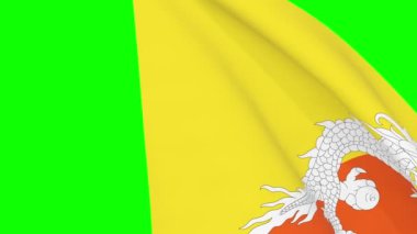 Bhutan Krallığı bayraklı geçiş 4k ve 1080 HD kusursuz döngü animasyonu. Geçiş için yeşil ekran kromatonunda 3D animasyon. Bhutan bayrağının gerçekçi krallığı. 3d bayrak oluşturma
