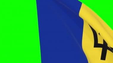 Barbados bayrak geçiş 4k ve 1080 HD dikişsiz döngü animasyonu sallıyor. Görüntü geçişi için yeşil ekran üzerinde 3D animasyon. Gerçekçi Barbados Bayrağı. Video üretimi için 3d bayrak oluşturma