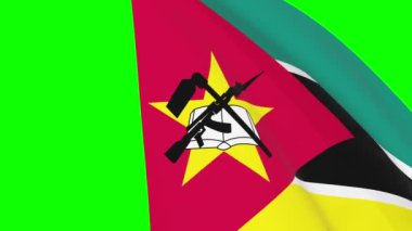 Mozambik bayrak geçiş 4k ve 1080 HD dikişsiz döngü animasyonu. Görüntü geçişi için yeşil ekran üzerinde 3D animasyon. Mozambik 'in gerçekçi bayrağı. Video üretimi için 3d hazırlama