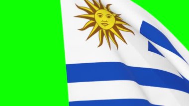 Uruguay bayrak geçiş 4k ve 1080 HD kusursuz döngü animasyonu sallıyor. Görüntü geçişi için yeşil ekran üzerinde 3D animasyon. Uruguay 'ın gerçekçi bayrağı. Video için 3d bayrak oluşturma