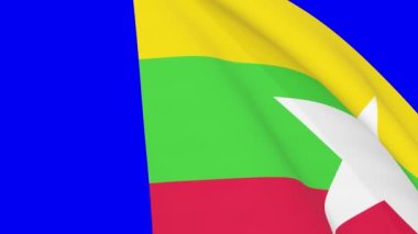 Myanmar waving flag transition 4k and 1080 HD seamless loop animation. 3d animation over blue screen chroma key  for video transition. Realistic Myanmar Flag. Flag 3d rendering for video production