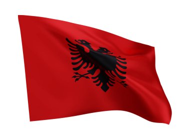Arnavutluk 'un 3D illüstrasyon bayrağı. Arnavutluk yüksek çözünürlüklü bayrağı beyaz arka planda izole edildi. 3d oluşturma