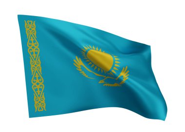 Kazakistan Cumhuriyeti 'nin 3D illüstrasyon bayrağı. Kazakistan yüksek çözünürlüklü bayrağı beyaz arka planda izole edildi. 3d oluşturma