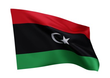 Libya 'nın 3D illüstrasyon bayrağı. Libya yüksek çözünürlüklü bayrağı beyaz arka planda izole edildi. 3d oluşturma