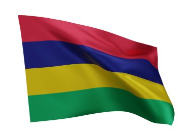 Mauritius 'un 3 boyutlu illüstrasyon bayrağı. Mauritian yüksek çözünürlüklü bayrağı beyaz arka planda izole edildi. 3d oluşturma
