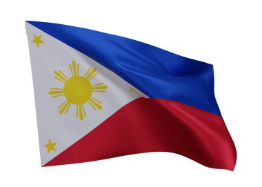 Filipinler 'in 3 boyutlu illüstrasyon bayrağı. Beyaz arka planda izole edilmiş Filipinler yüksek çözünürlüklü bayrağı. 3d oluşturma