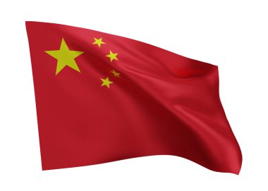 Çin Cumhuriyeti 'nin 3D illüstrasyon bayrağı. Çin yüksek çözünürlüklü bayrağı beyaz arka planda izole edildi. 3d oluşturma