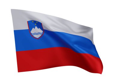 Slovenya Cumhuriyeti 'nin 3D illüstrasyon bayrağı. Slovenya yüksek çözünürlüklü bayrağı beyaz arka planda izole edildi. 3d oluşturma