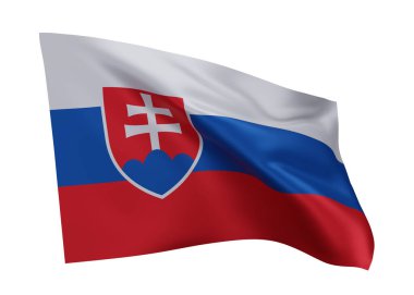 Slovakya 'nın 3 boyutlu illüstrasyon bayrağı. Slovakya Cumhuriyeti yüksek çözünürlüklü bayrağı beyaz arka planda izole edildi. 3d oluşturma