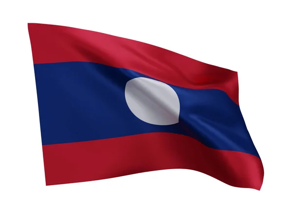 3D展示老挝国旗 老挝高分辨率国旗与白色背景隔离 3D渲染 — 图库照片