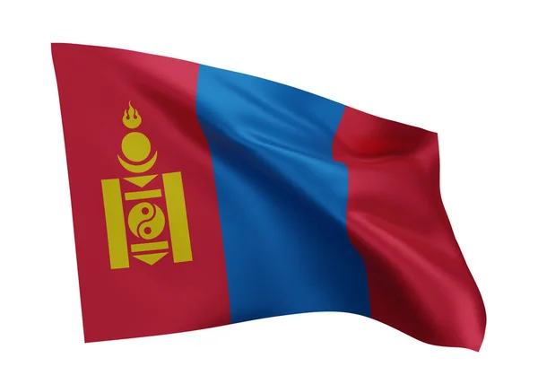 3D蒙古国旗图解 在白色背景下孤立的蒙古高分辨率旗帜 3D渲染 — 图库照片