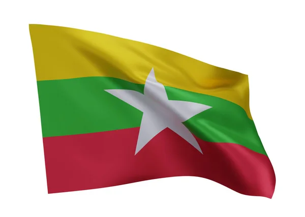 3D缅甸国旗图解 在白色背景下孤立的缅甸高分辨率国旗 3D渲染 — 图库照片
