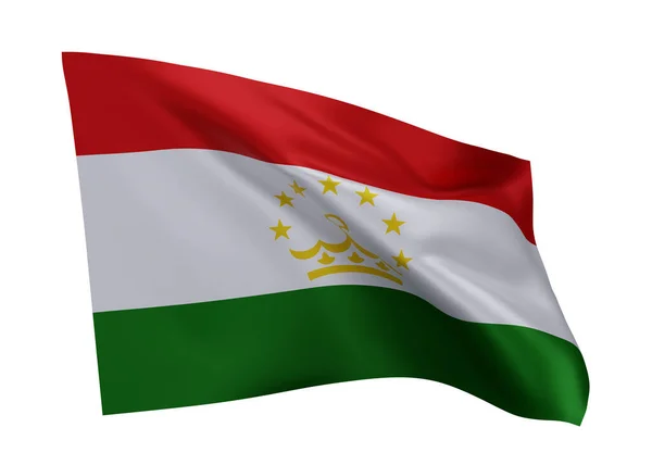3D塔吉克斯坦的插画国旗 在白色背景下孤立的塔兹海亚高分辨率旗帜 3D渲染 — 图库照片