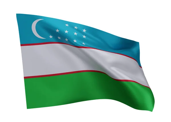 ウズベキスタンの3Dイラスト旗 白を背景に孤立したウズベク人の高解像度旗 3Dレンダリング — ストック写真