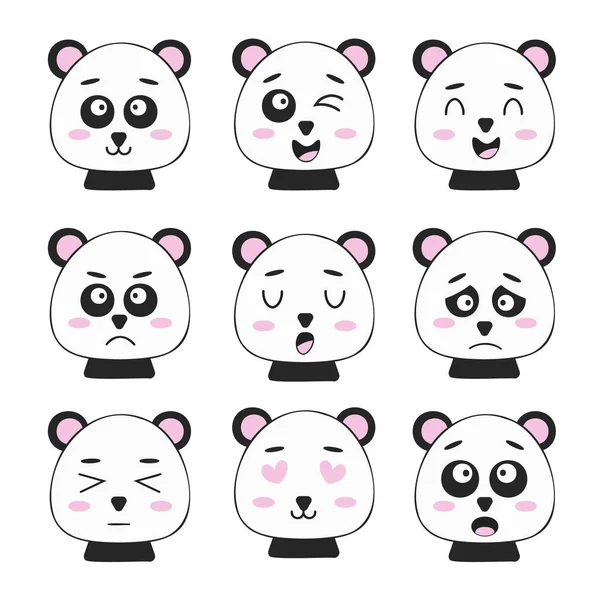 Pandas mignons avec diverses émotions. Illustration vectorielle. — Image vectorielle