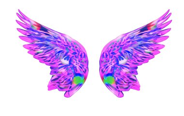 Artistik olarak çizilmiş, izole edilmiş arkaplanda parlak kanatlar 