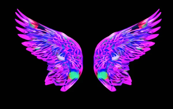 芸術的に描かれ 孤立した背景に明るい翼 — ストック写真
