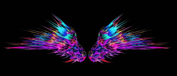 Colourful Abstract Wings Psychedelic Demon Angel Wings Isolated Black Background — Stock Photo, Image