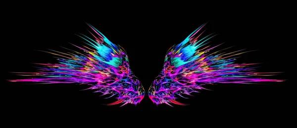 Kleurrijke Abstracte Vleugels Psychedelische Demon Engelenvleugels Geïsoleerd Zwarte Achtergrond Psytrance Stockfoto
