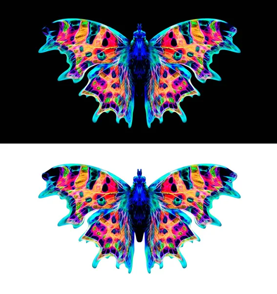 Абстрактная Красочная Бабочка Неоновый Флюоресцентный Перламутровый Дизайн Отпечаток Холста Изолированный — стоковое фото