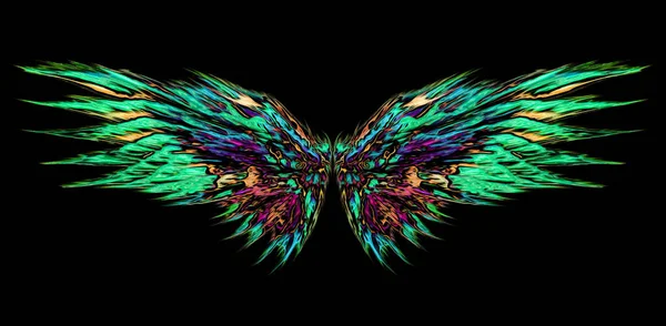 Abstract angel wings for sticker or blanket design. Beautiful, magical, abstract, psychedelic, glowing, green wings.