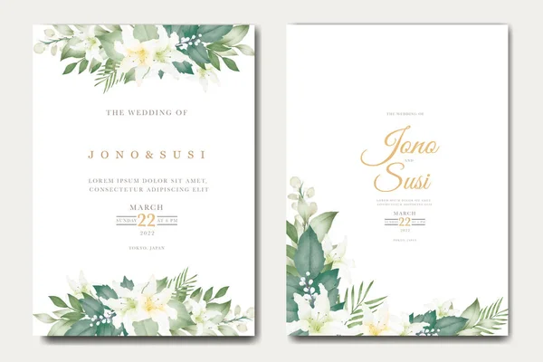 Watercolor lily floral wedding invitation card 