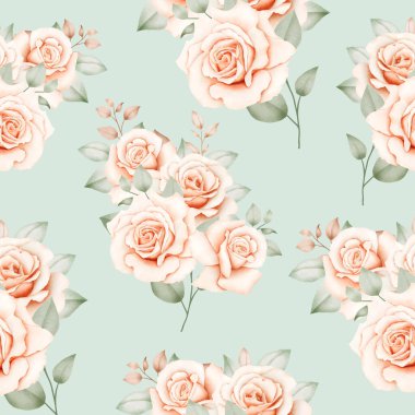 Watercolor Floral Roses Seamless Pattern 