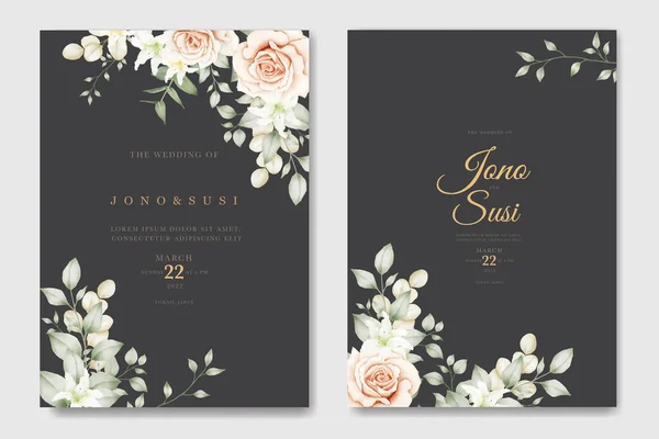 Wedding Invitation Card With Floral Leaves Watercolor