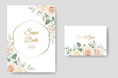 Wedding Invitation Card With Floral Watercolor 