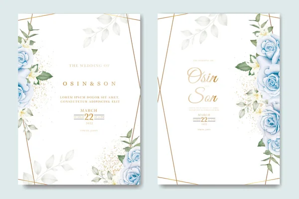 Lacivert çiçek düğün davetiye kartı  