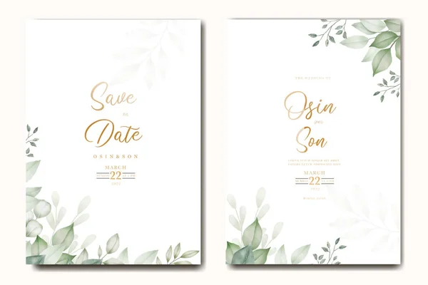 Yeşil Yapraklar Suluboya Düğün Davetiye Şablonu  