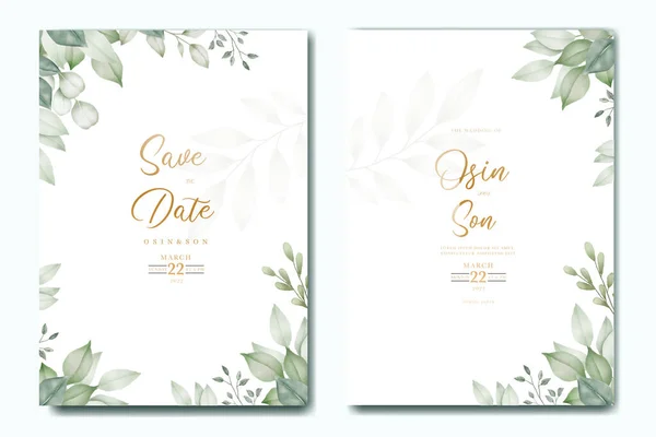 Yeşil Yapraklar Suluboya Düğün Davetiye Şablonu 
